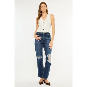 NEW Kancan Dixon Ultra High Rise 90's Boyfriend Jeans 15/31 Dark Wash Cotton